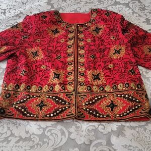 Adrianna Papell Boutique Evening jacket 100% silk with gold/black Beading